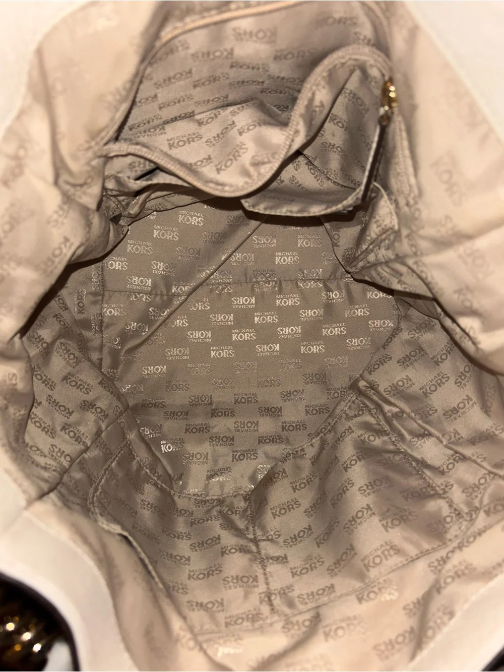 Michael Kors White Leather Shoulder Tote with Gold Chain Straps